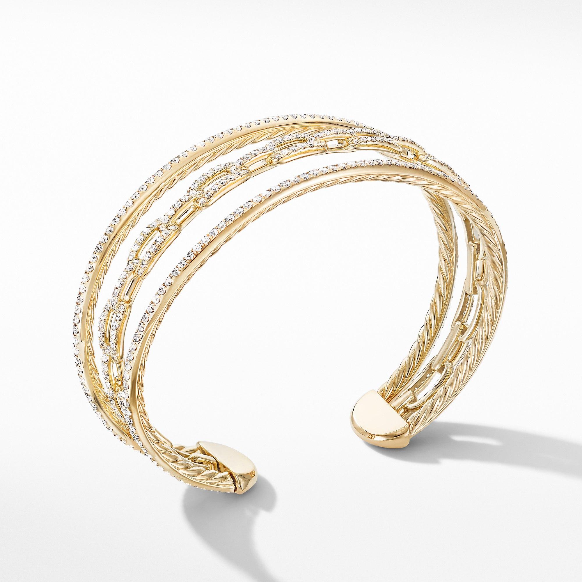 David Yurman Stax Three-Row Chain Link Bracelet in 18k Yellow Gold with Diamonds