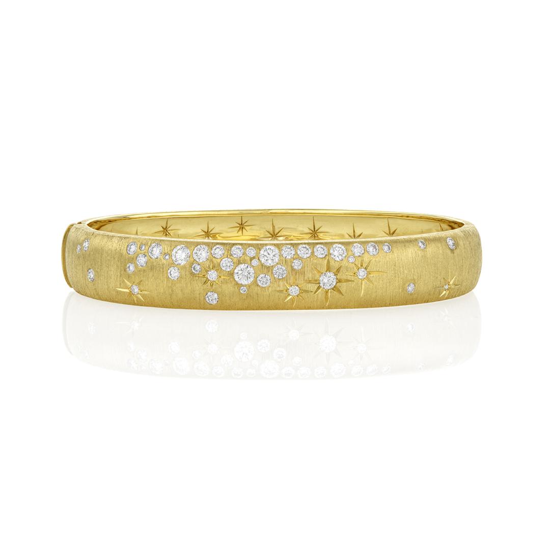 Penny Preville Wide Galaxy Yellow Gold Diamond Bangle