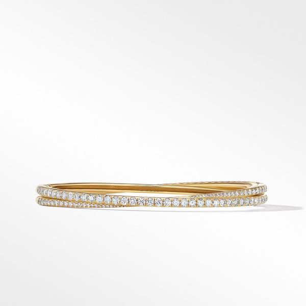 David Yurman Crossover Pave Two-Row Bracelet in 18k Yellow Gold with Diamonds