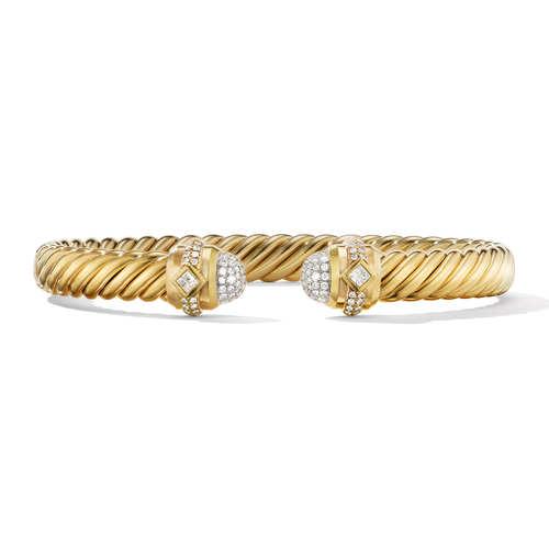 David Yurman Cablespira Oval 7mm Bracelet in 18k Yellow Gold with Pave Diamonds