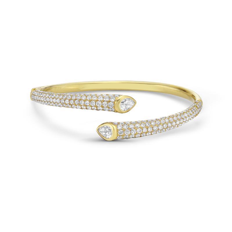 Charles Krypell Yellow Gold Pave Diamond Bypass Cuff Bracelet 0