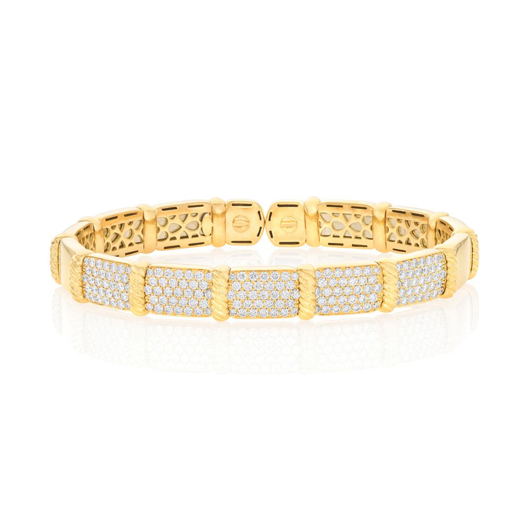 Pave Diamond 18k Yellow Gold Cuff Bracelet with Rope Details