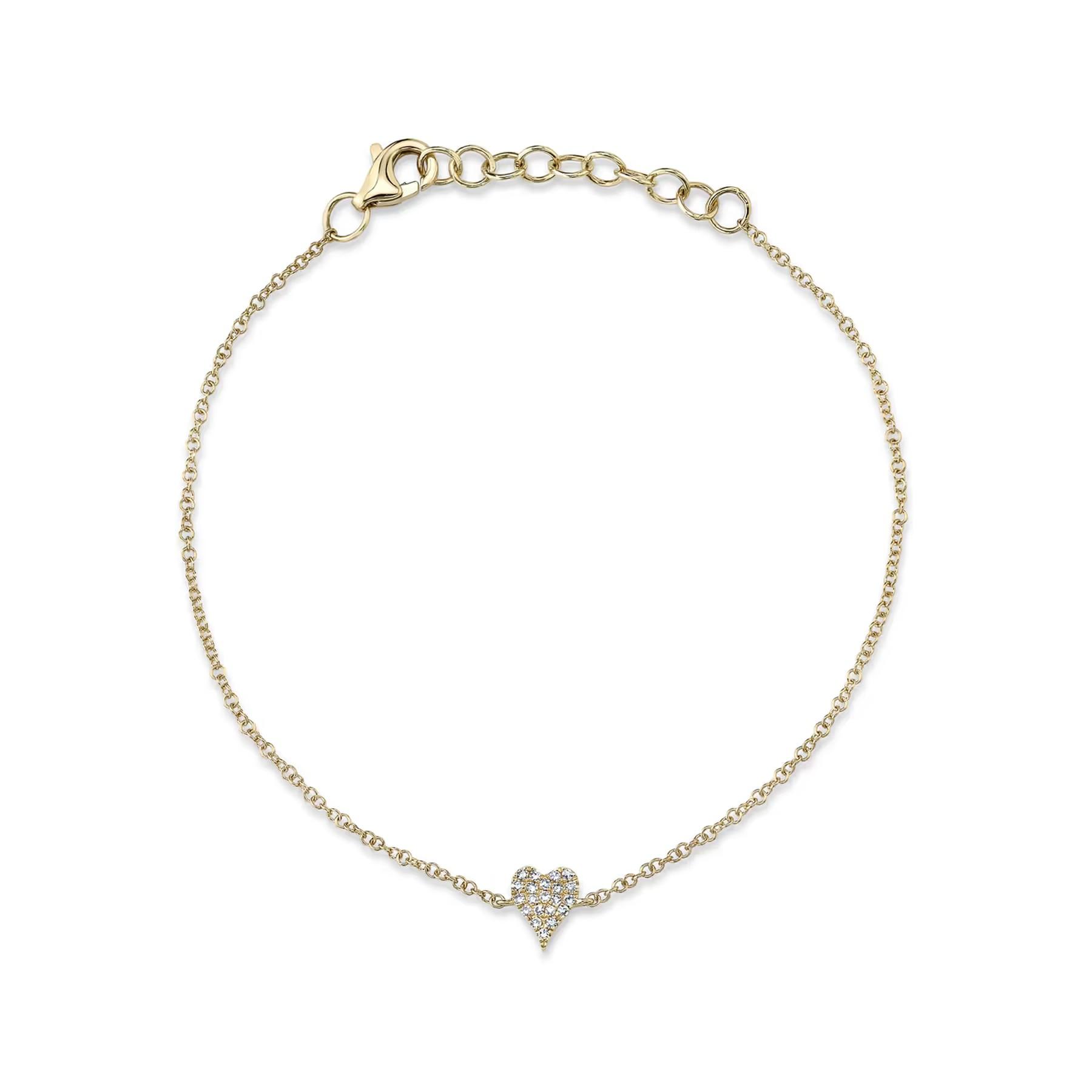 Pave Diamond Heart Station Bracelet in Yellow Gold