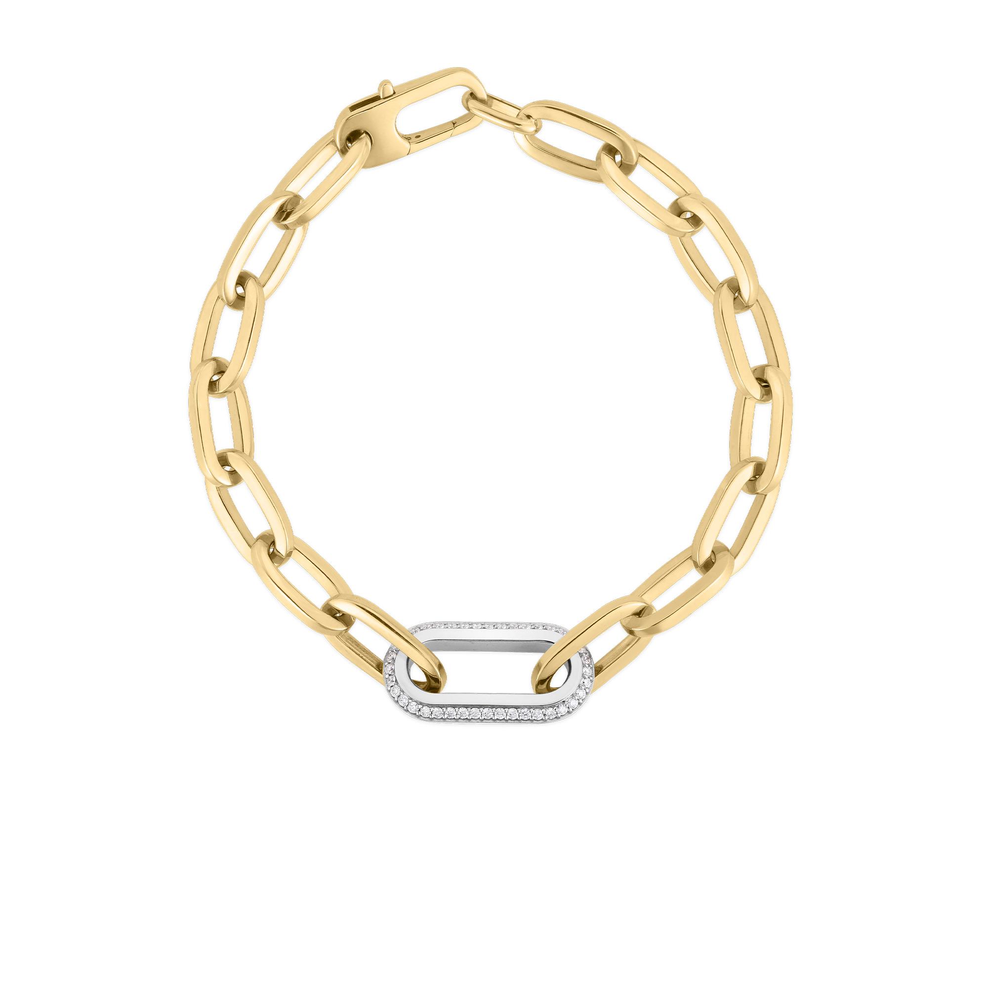 Roberto Coin Designer Gold Paperclip Bracelet with Large Diamond Link