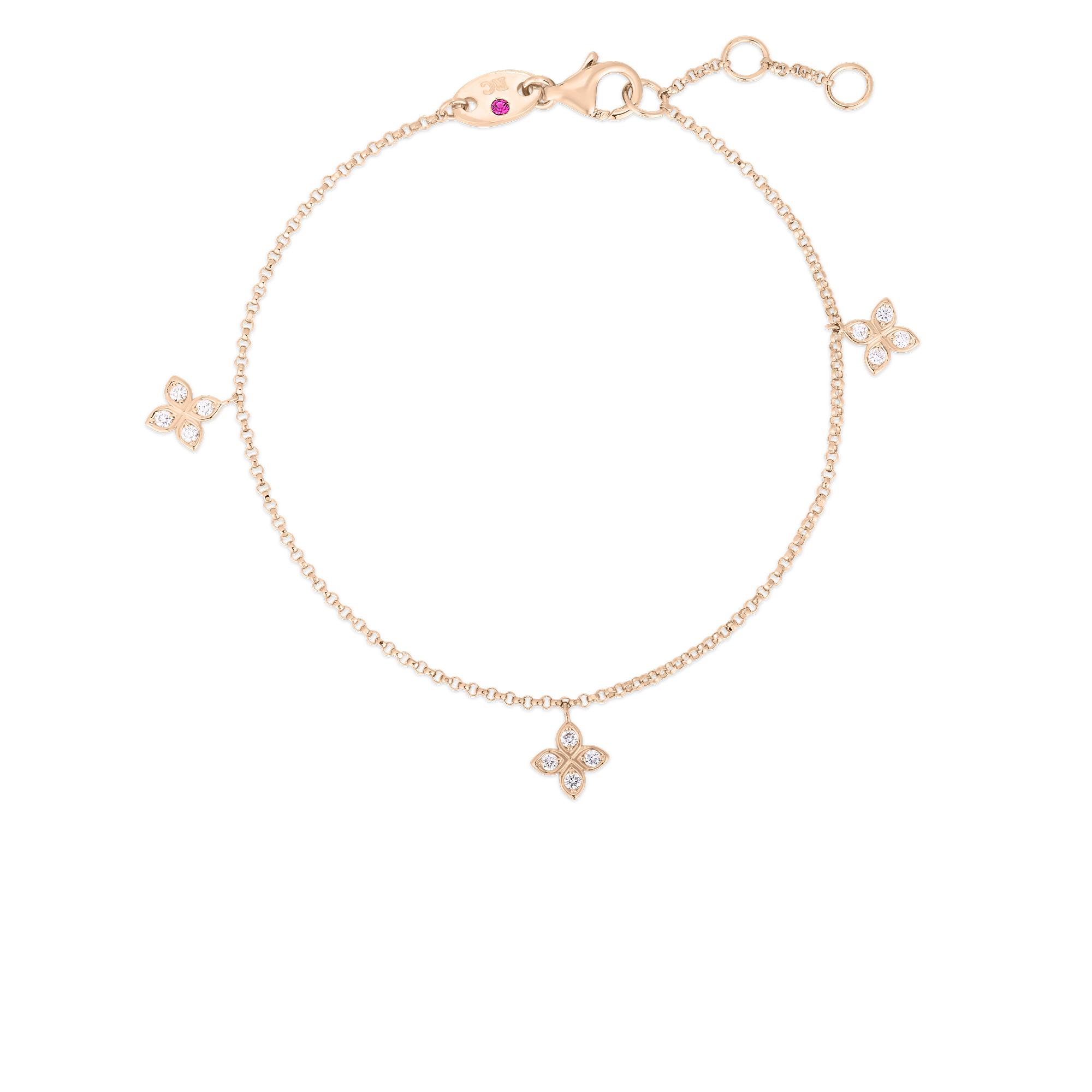 Roberto Coin Love by the Inch Rose Gold Diamond Flower Dangle Bracelet