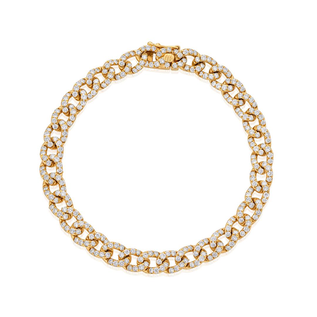 Men's Pave Diamond 18k Gold Curb Chain Bracelet