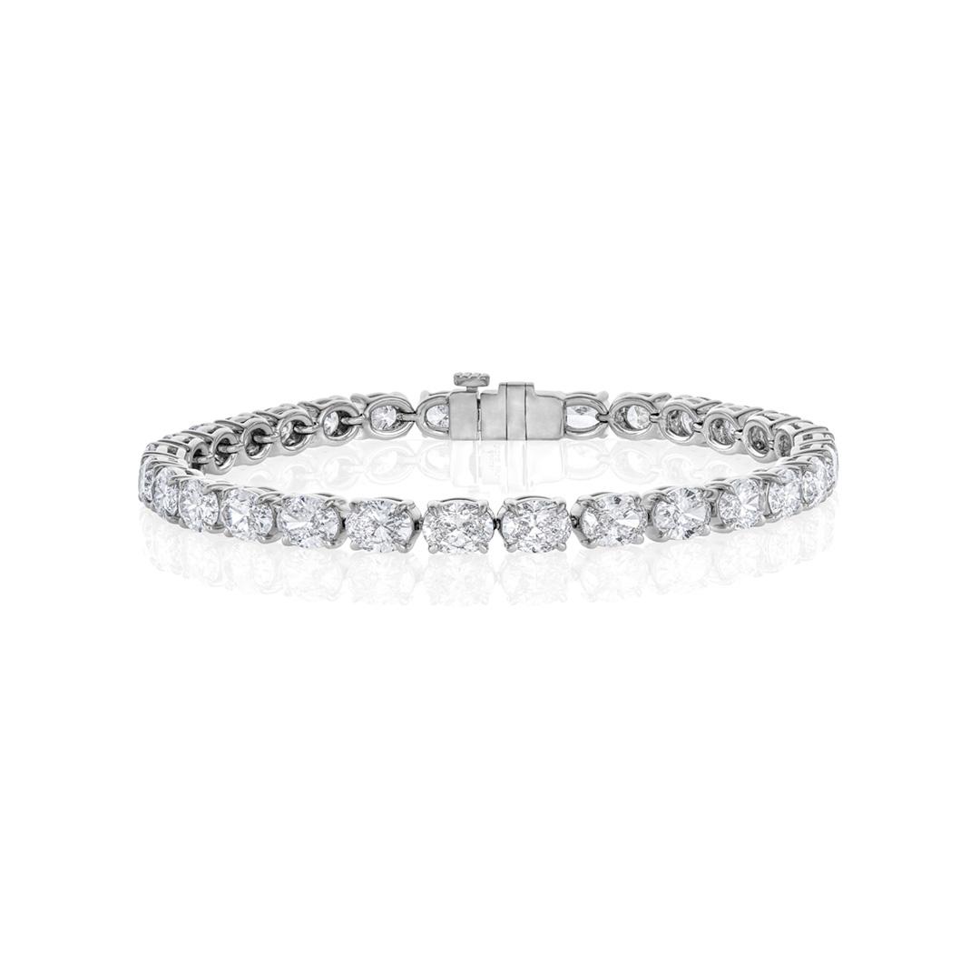 Oval Shape Diamond and Platinum Line Bracelet