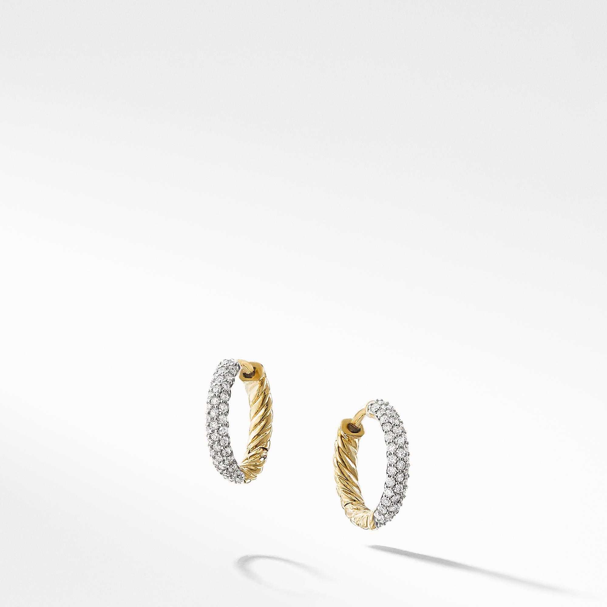 David Yurman Petite Pave Huggie Hoop Earrings with Diamonds in 18k Gold