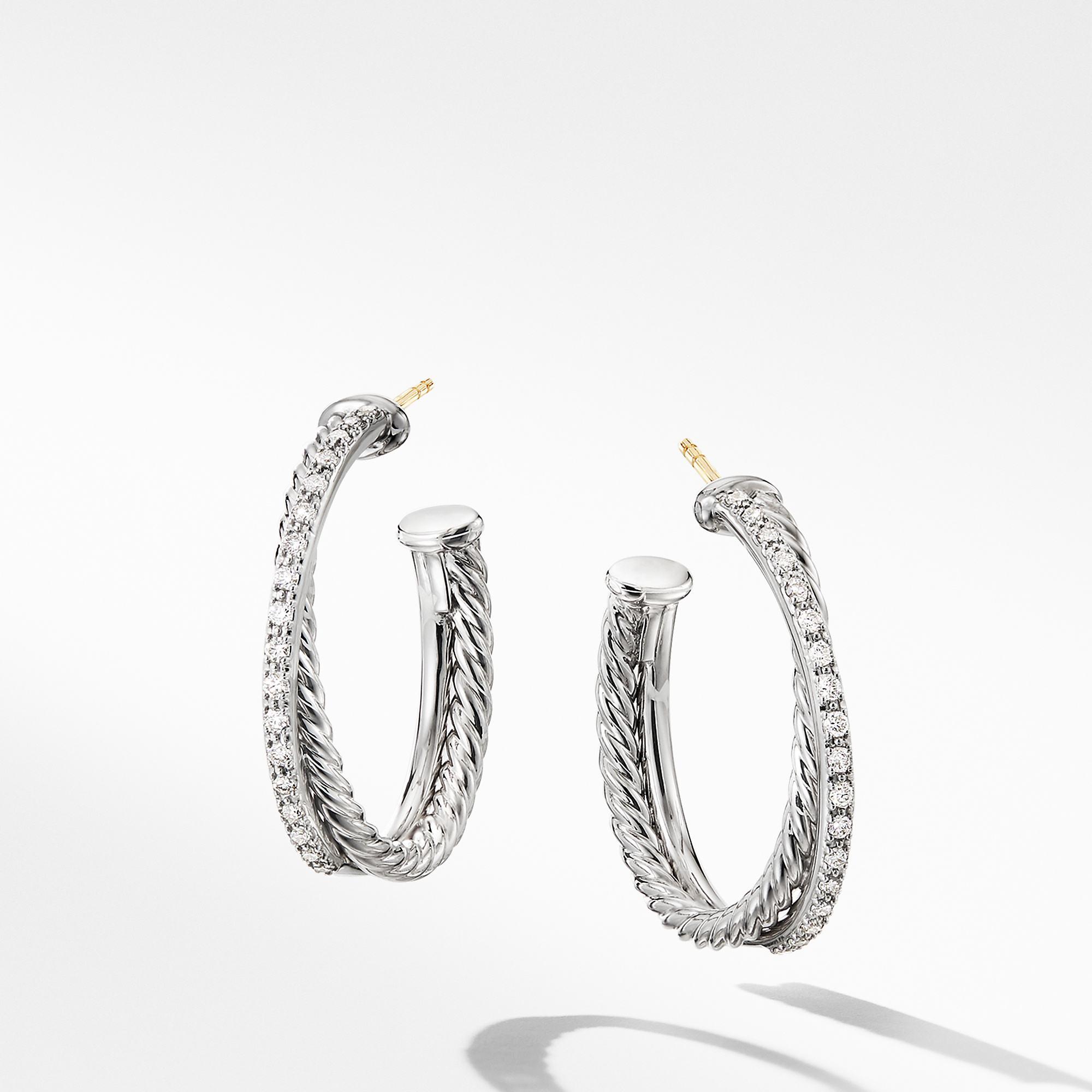 David Yurman Crossover medium Hoop Earrings with Diamonds