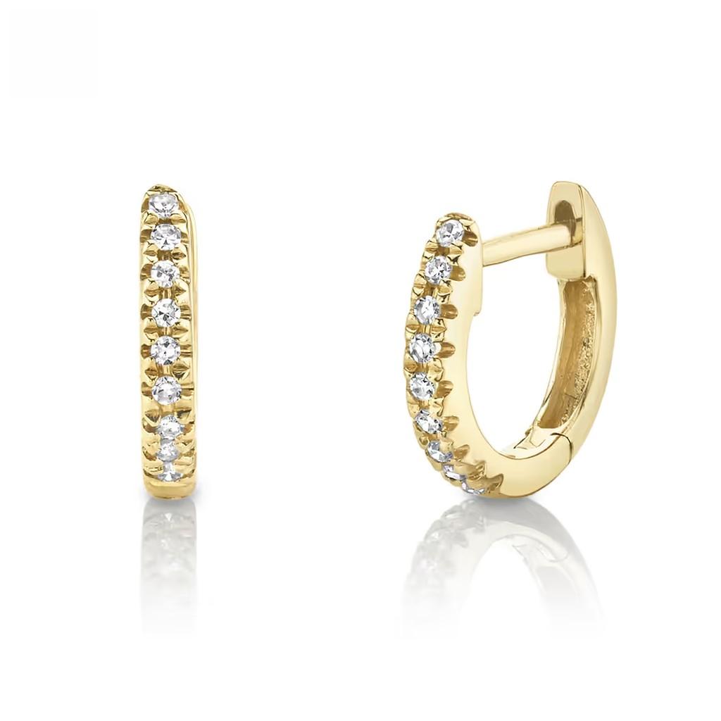 9mm Diamond Hoop Earrings in Yellow Gold