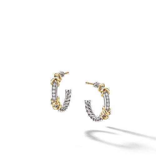 David Yurman Petite Helena Hoop Earrings with 18k Yellow Gold and Diamonds, size small