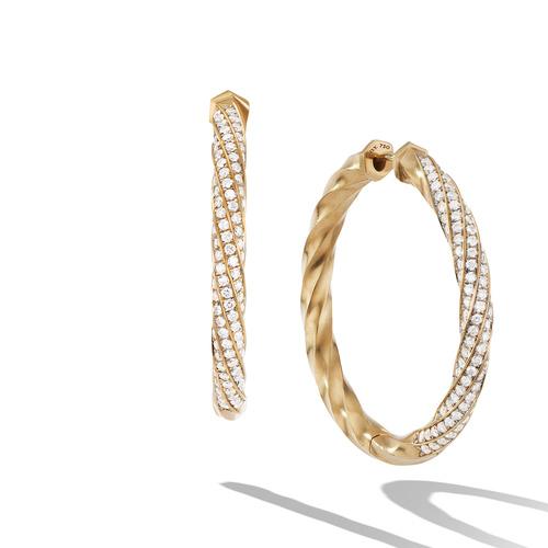 David Yurman Cable Edge Hoop Earrings in Recycled 18K Yellow Gold with Pave Diamonds