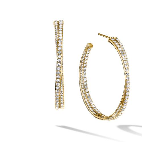 David Yurman Crossover Hoop Earrings in 18k Yellow Gold with Diamonds