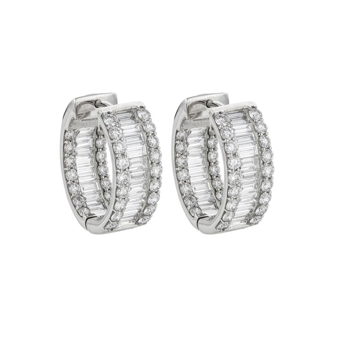 6.67 CTW Baguette and Round Diamond In and Out Hoop Earrings 0