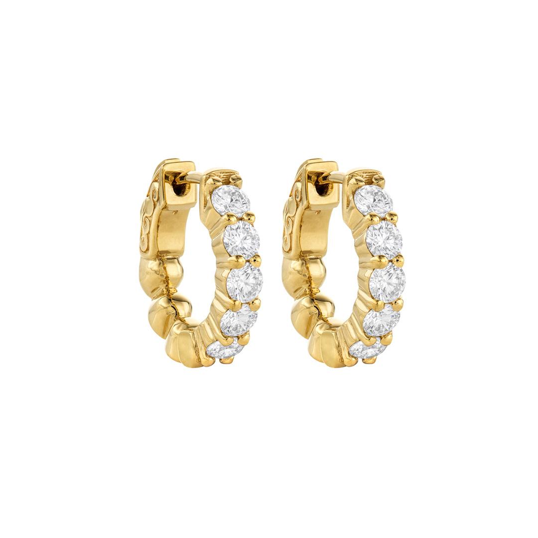 16mm Yellow Gold Diamond Huggie Hoop Earrings
