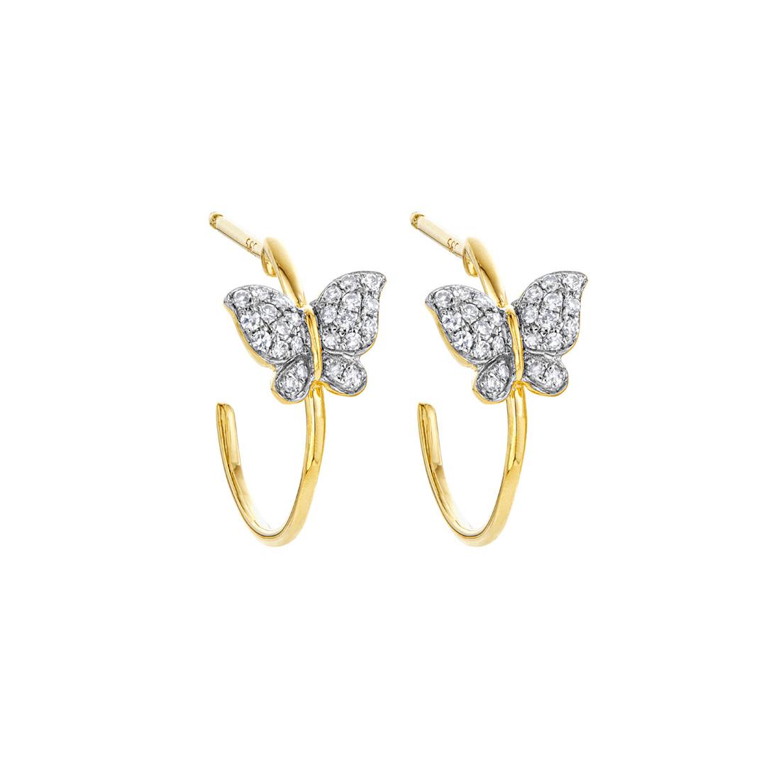 Yellow Gold Diamond Butterfly Hoops