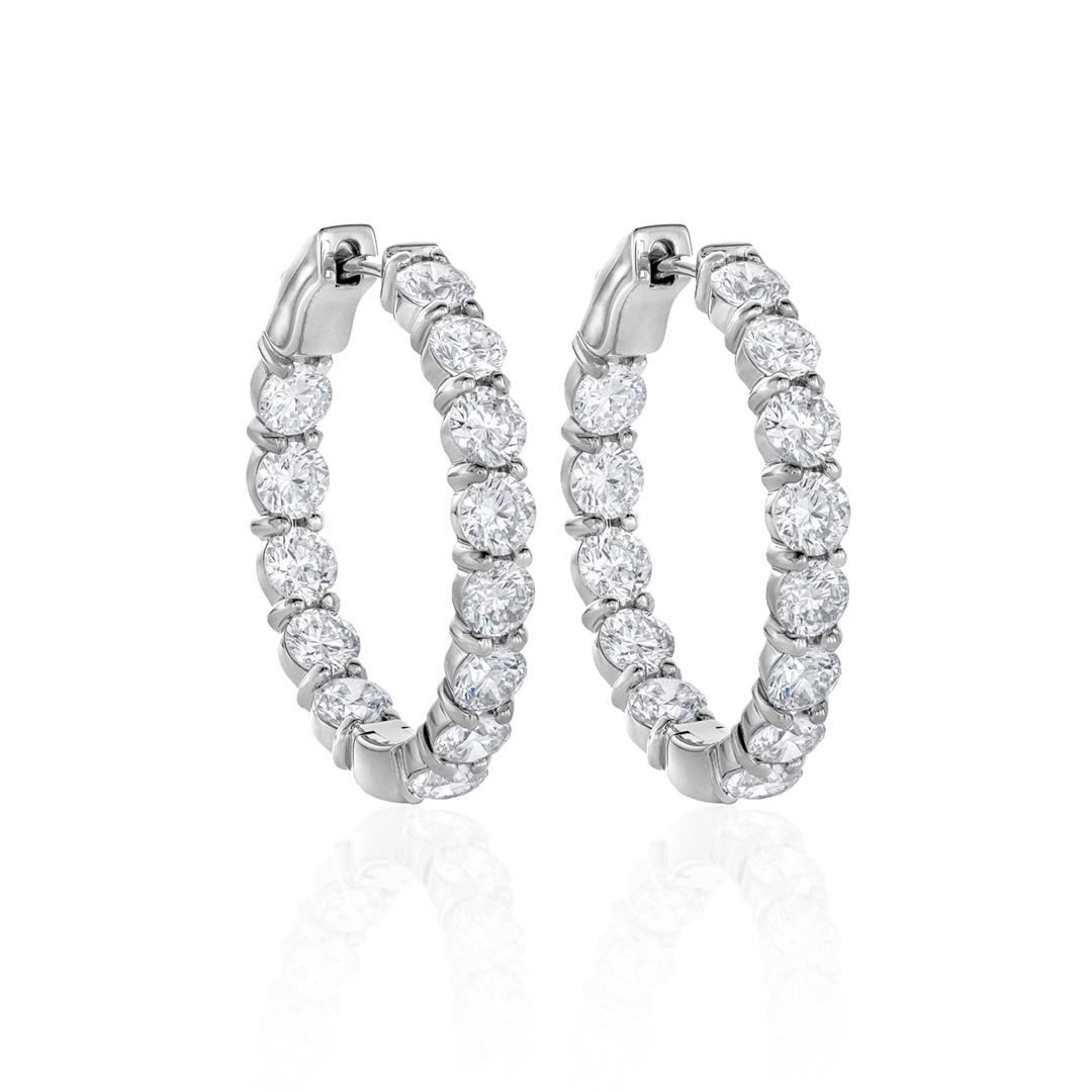 Five Carat Round Diamond In Out Hoop Earrings in White Gold