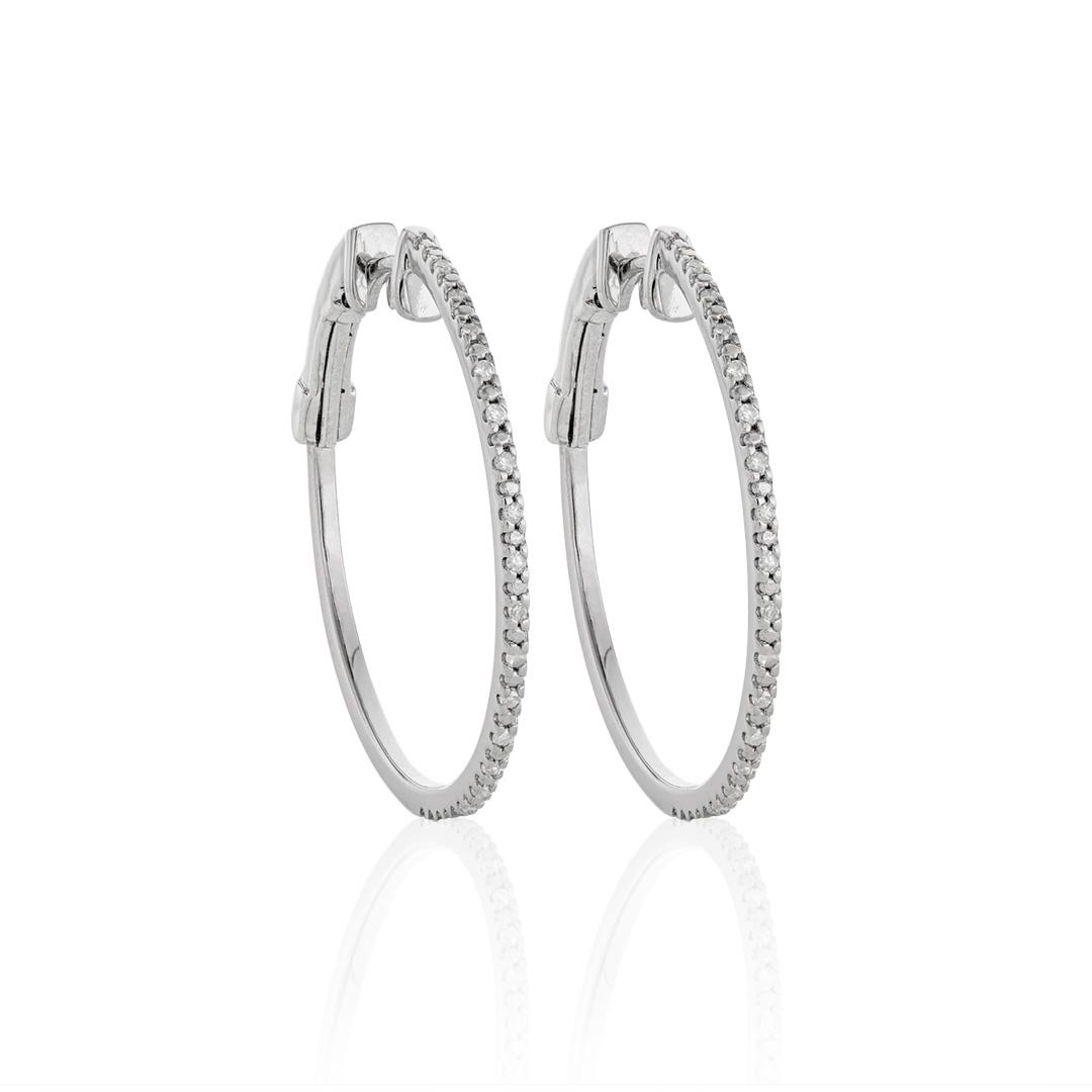 Sterling Silver and Diamond 25mm Hoop Earrings