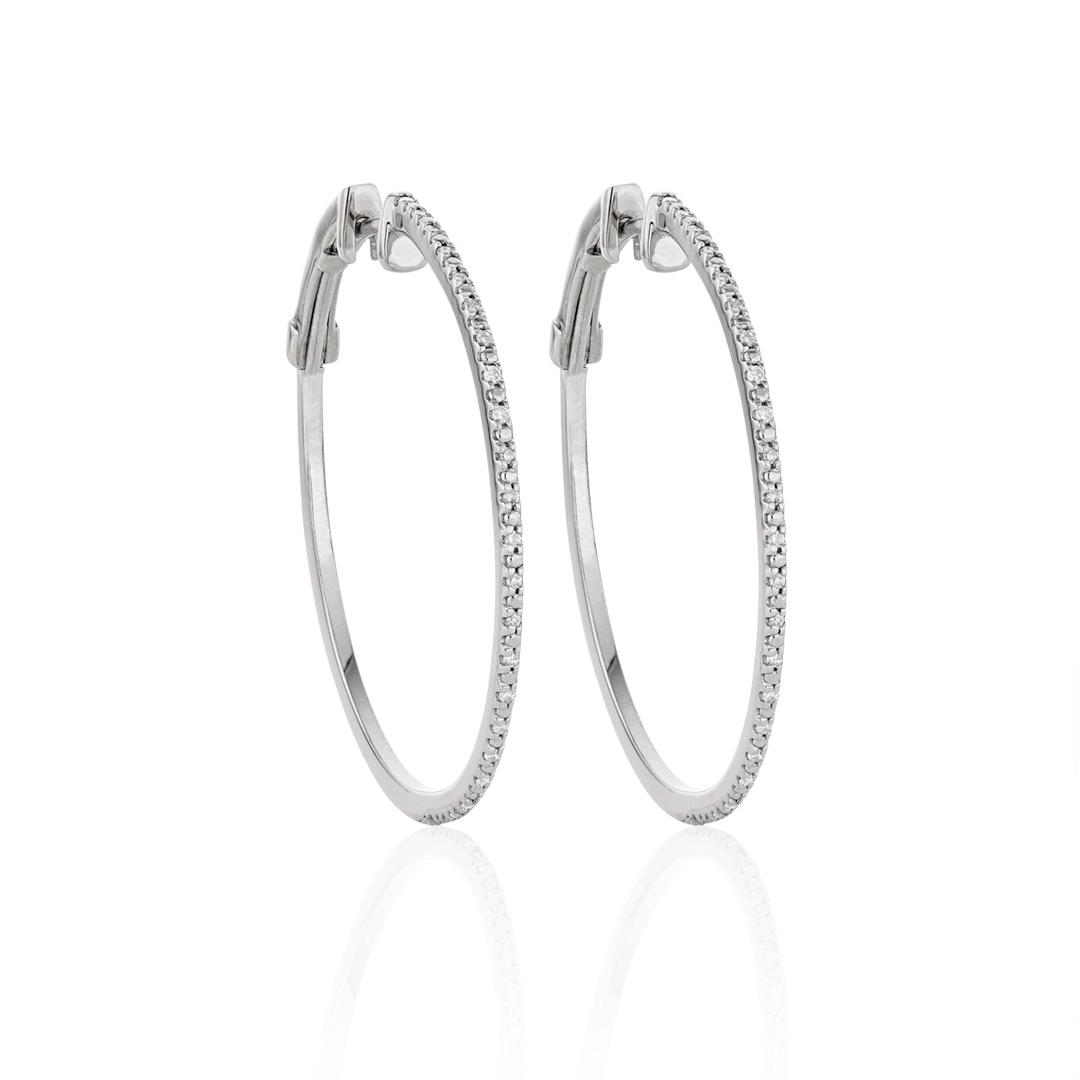 Sterling Silver and Diamond 30mm Hoop Earrings