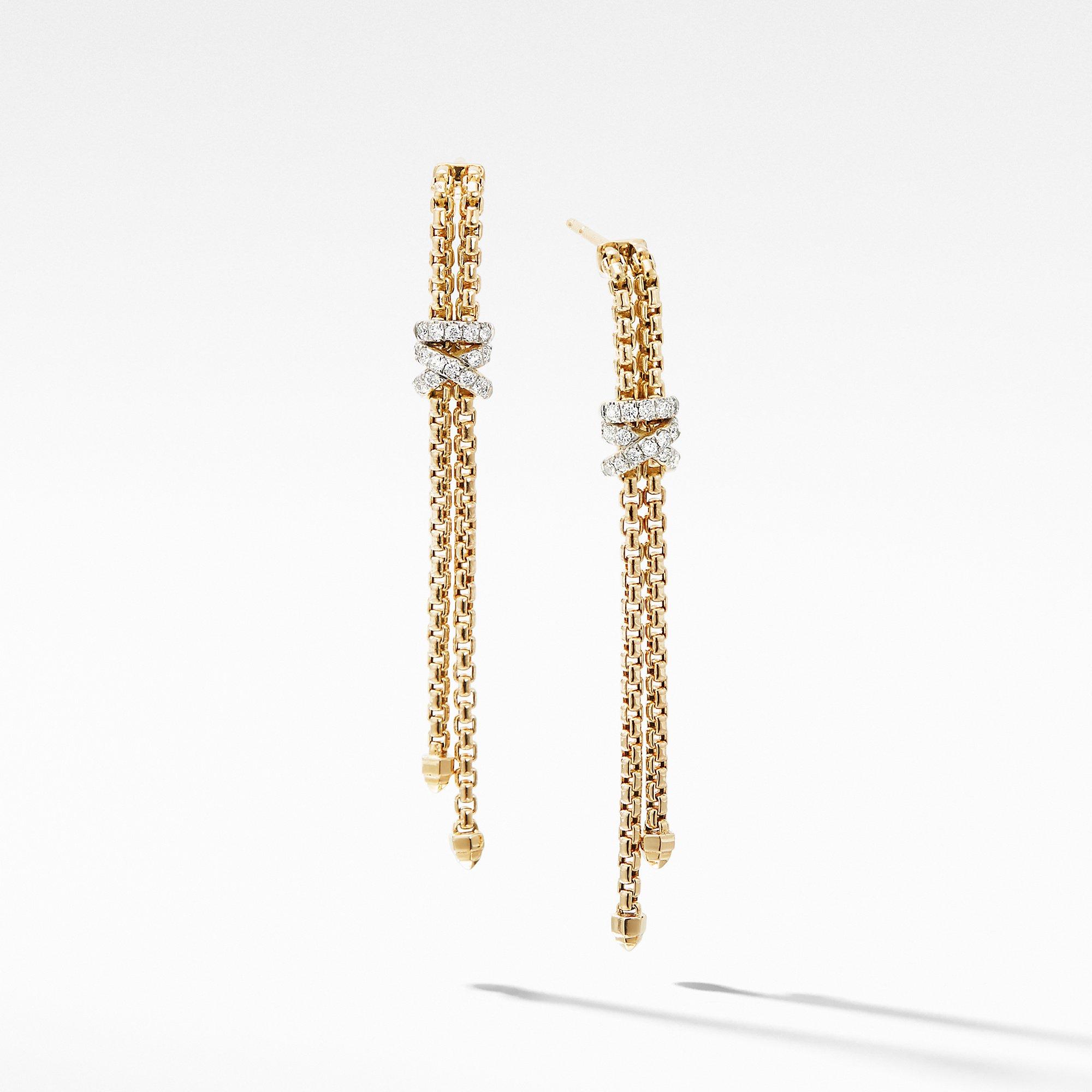 David Yurman Helena Box Chain Earrings in 18k Yellow Gold with Diamonds