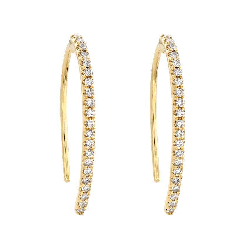 Yellow Gold & Diamond Curved Bar Earrings