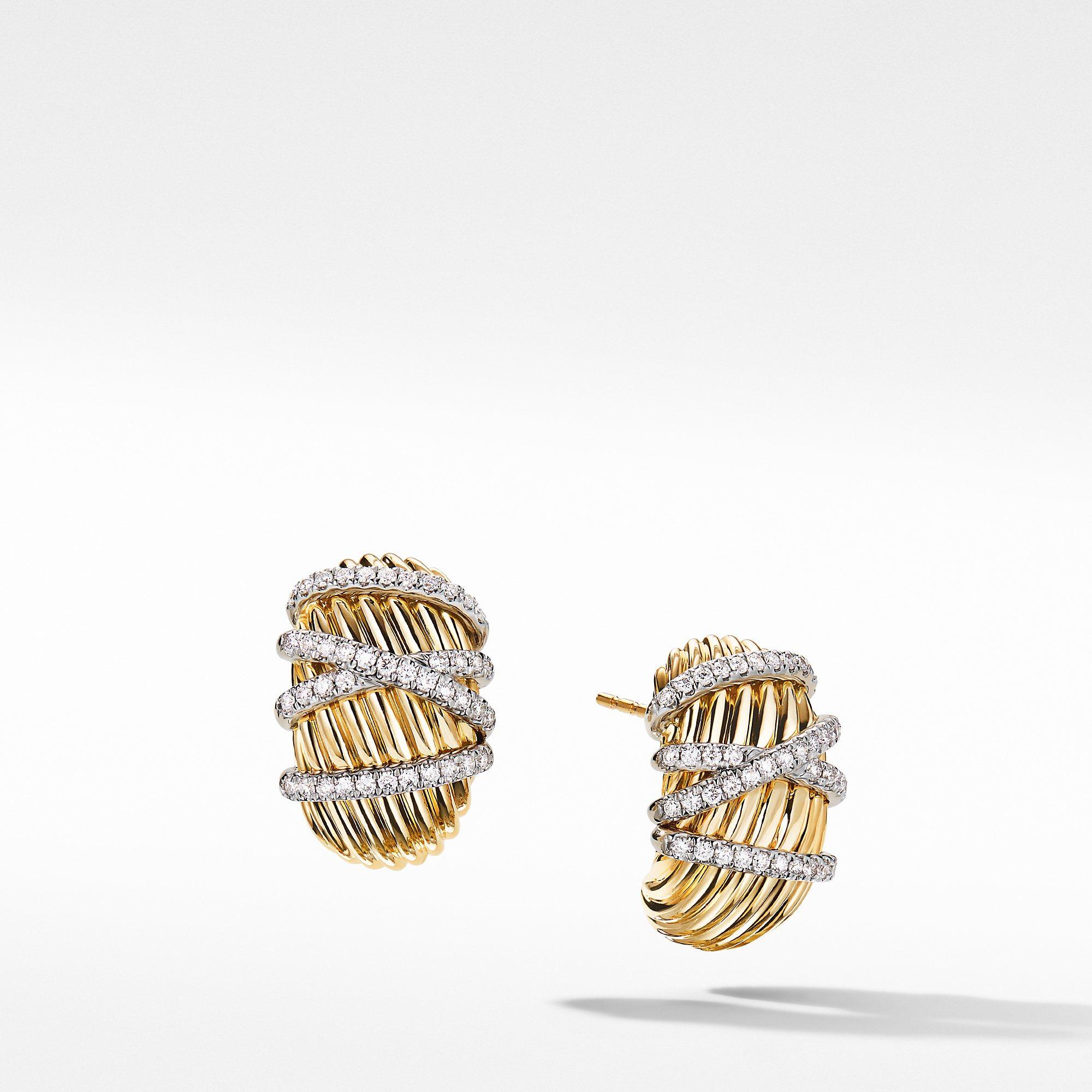 David Yurman Helena Shrimp Earrings in 18k Yellow Gold with Diamonds