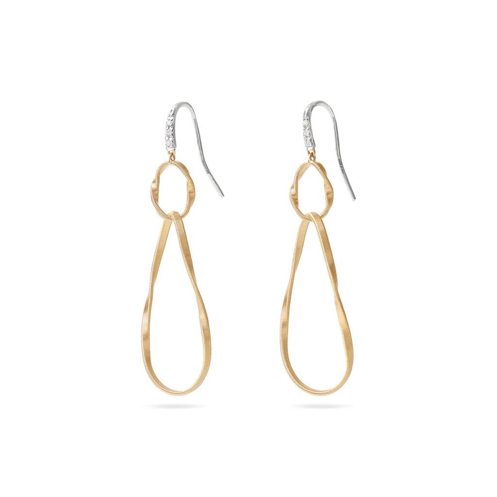 Marco Bicego Marrakech Onde Collection 18K Yellow Gold and Diamond Double Drop Hook Earring