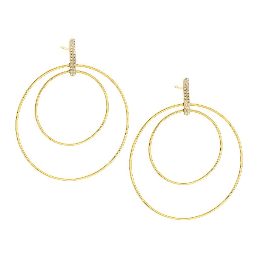 Yellow Gold & Diamond Accented Double Circle Drop Earrings 0