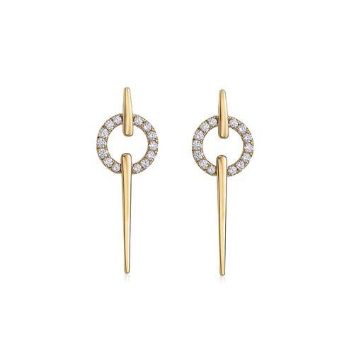Charles Krypell Yellow Gold and Diamond Circle Spear Dangle Earrings