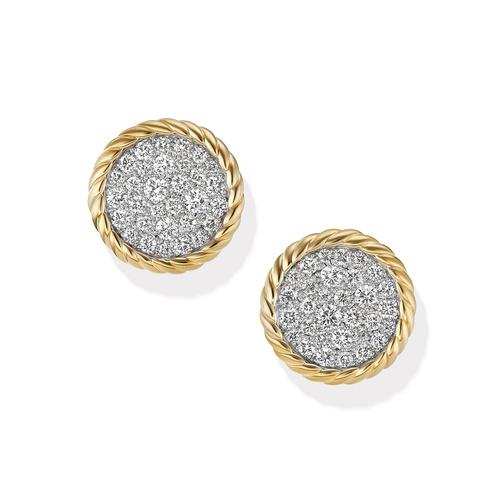 David Yurman DY Elements Button Stud Earrings in 18k Yellow Gold with Pave Diamonds