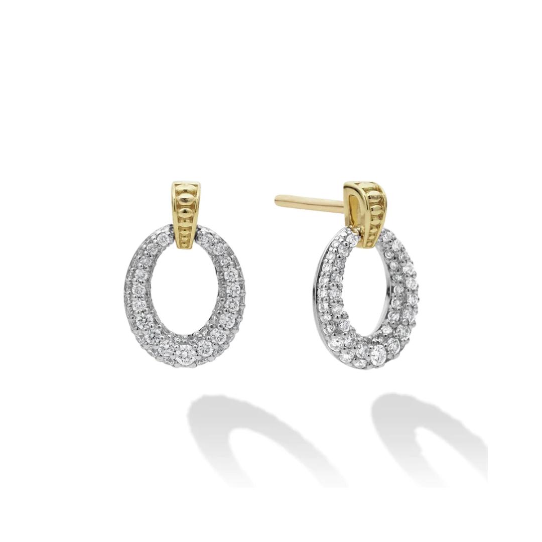 Lagos Caviar Lux 18k Gold Oval Drop Diamond Earrings