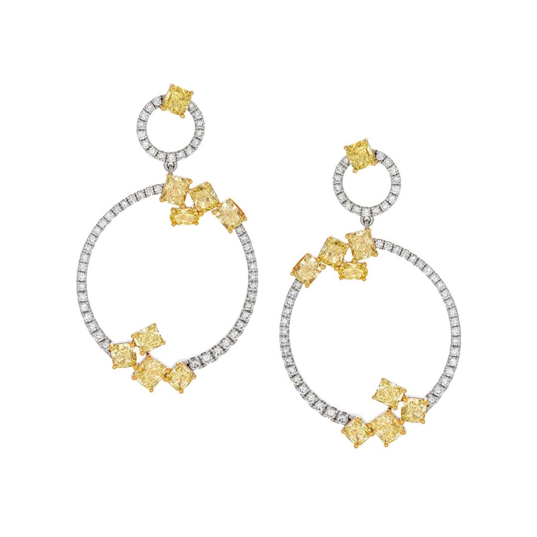 Fancy Yellow Diamond Accented Double Circle Earrings