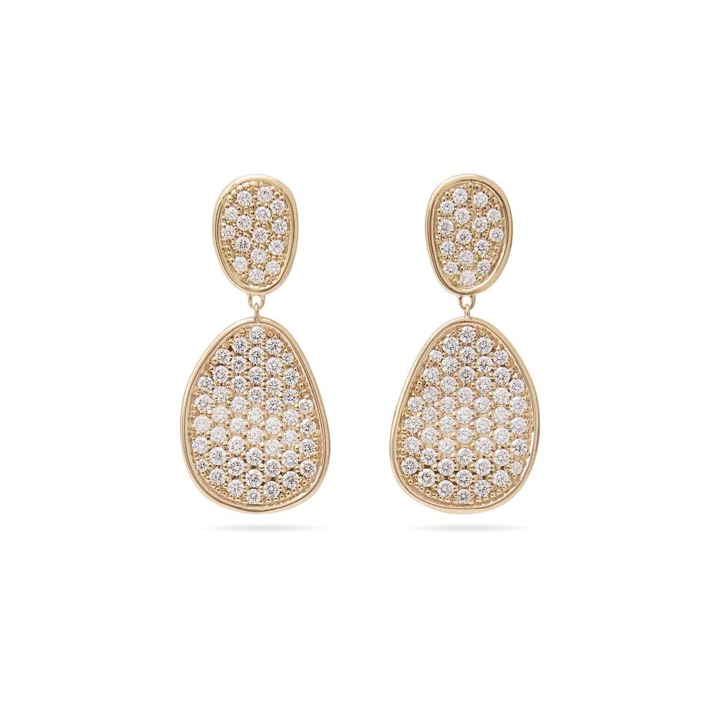 Marco Bicego Lunaria Collection 18K Yellow Gold and Diamond Pave Small Double Drop Earrings