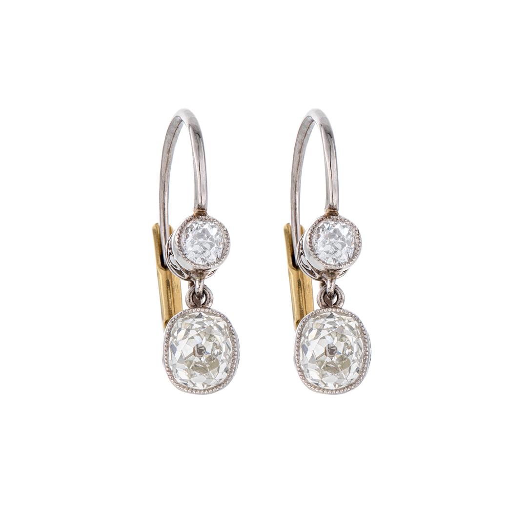 Estate Collection 1.35 CTW Double Diamond Dangle Earrings