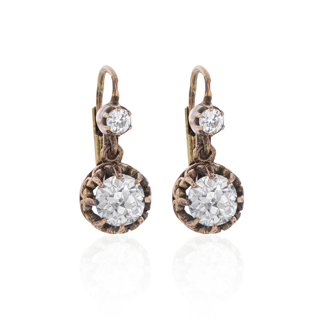 Estate Collection Reproduction 2.05 CTW Double Diamond Dangle Earrings