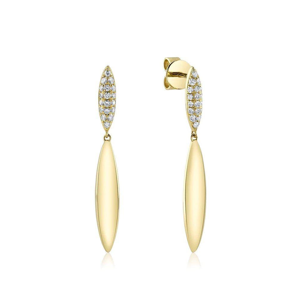 Pave Diamond Yellow Gold Dangle Earrings