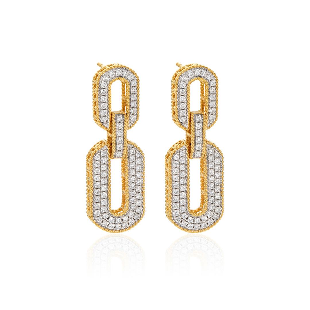 Oval Link Diamond Dangle Earrings with Rope Detail
