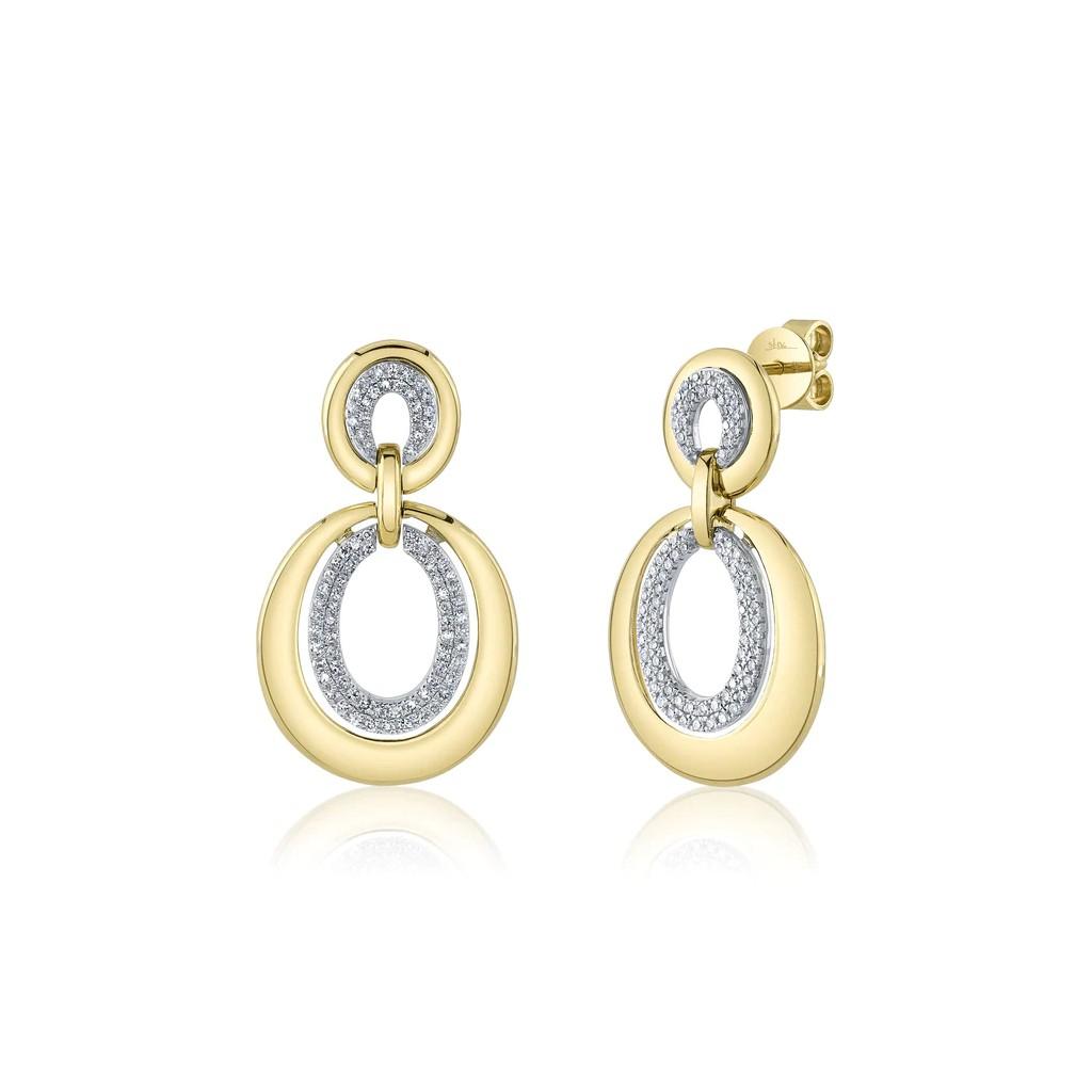 Two Tone Oval Diamond Dangle Earrings