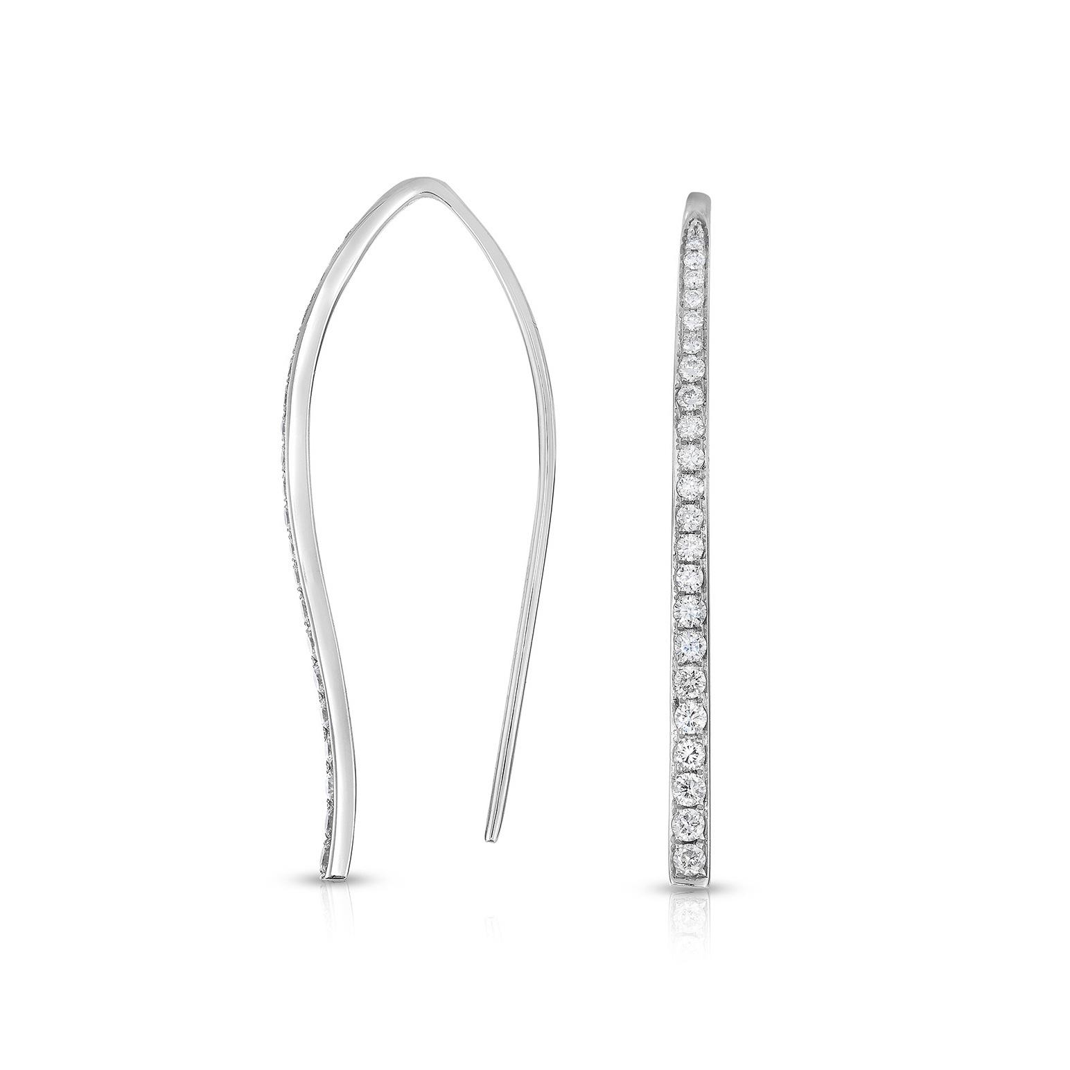 White Gold Pave Diamond Curved Bar Threader Earrings