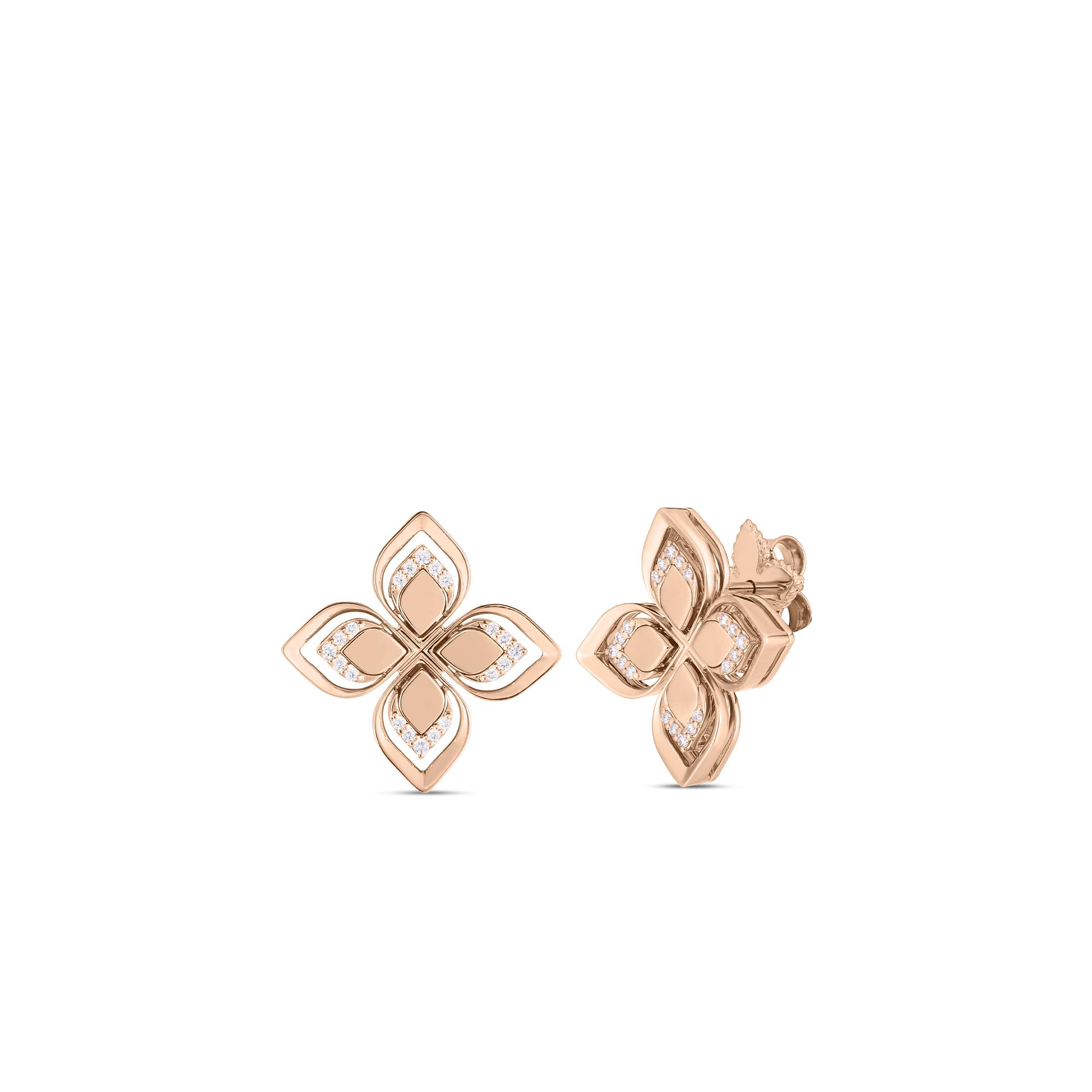Roberto Coin Venetian Princess Rose Gold Open Frame Flower Stud Earrings 0