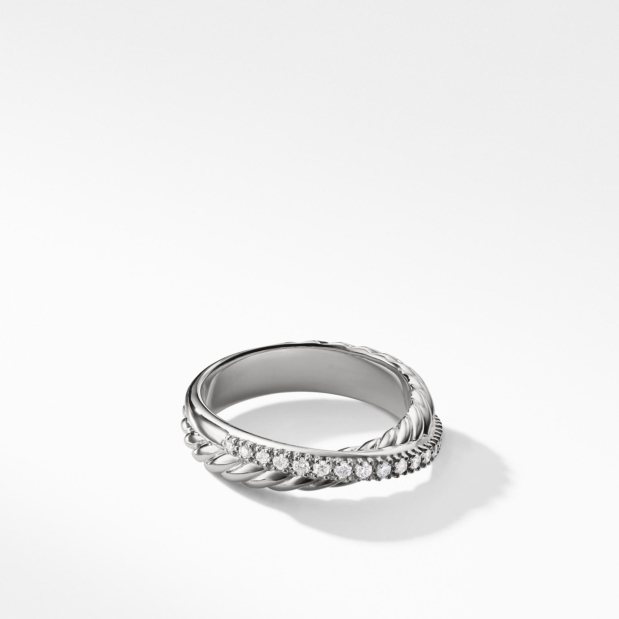 David Yurman Crossover Sterling Silver Ring with Diamonds, size 7