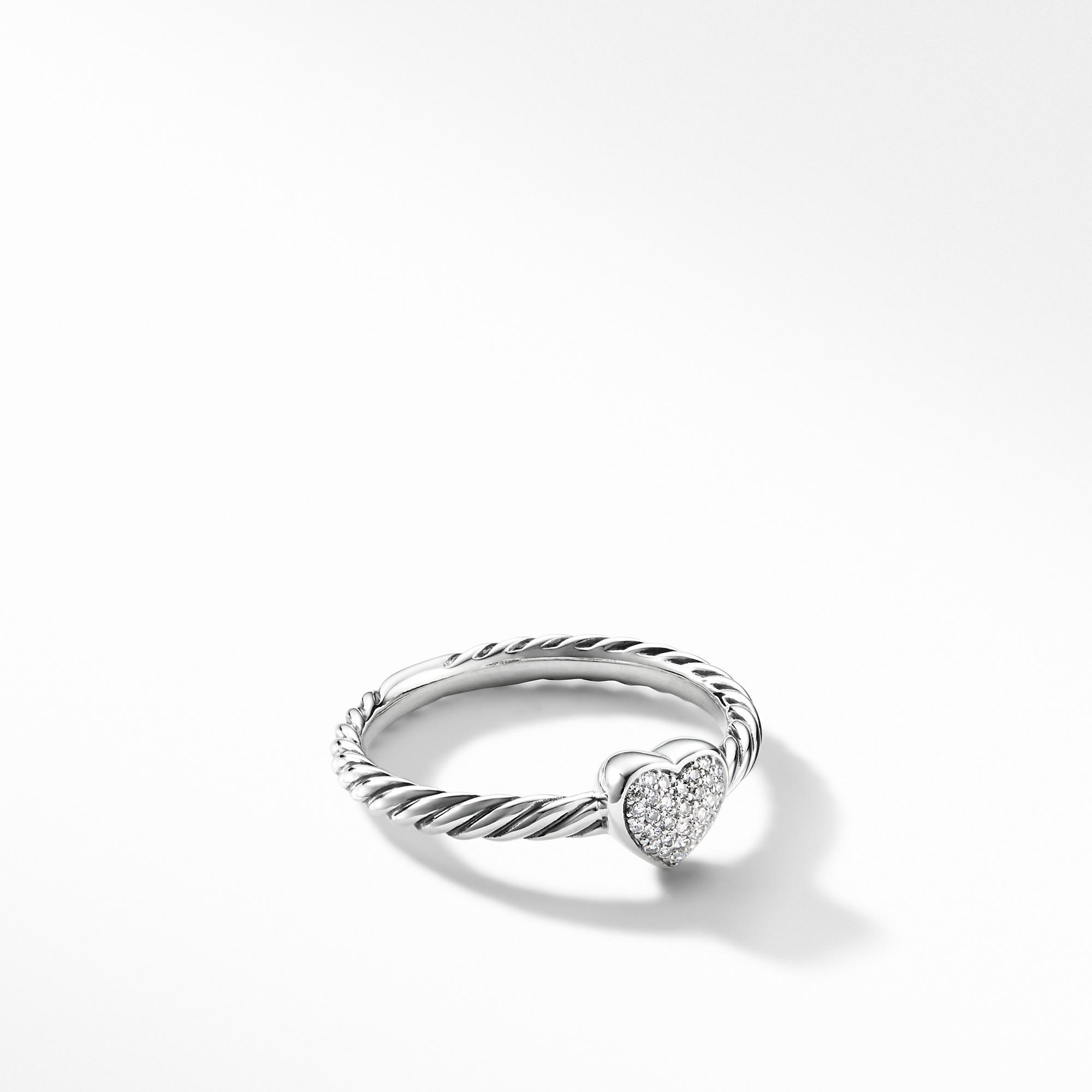 David Yurman Cable Collectibles Heart Ring with Diamonds, size 5 0