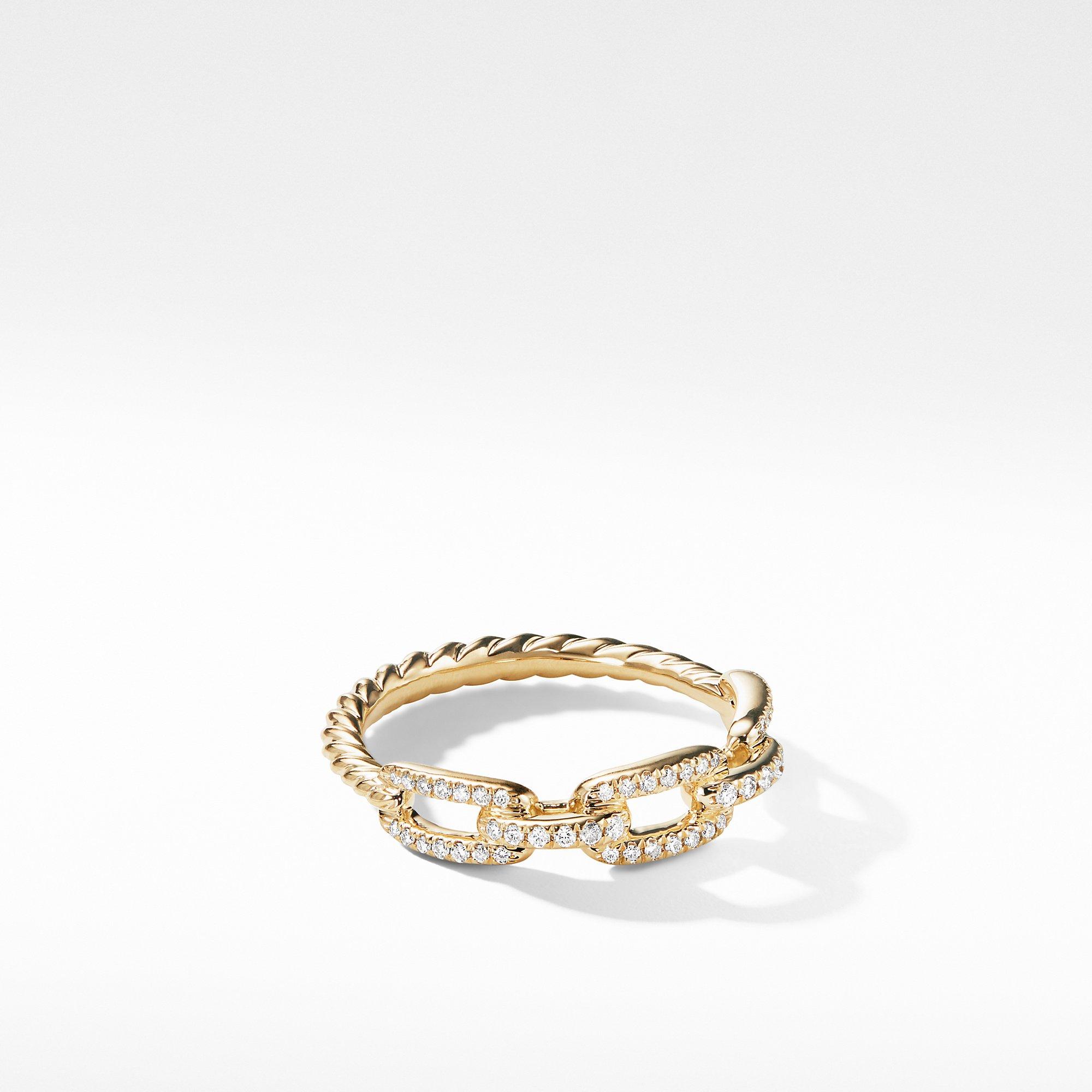David Yurman Stax Single Row Pave Chain Link Ring with Diamonds in Yellow Gold, size 7