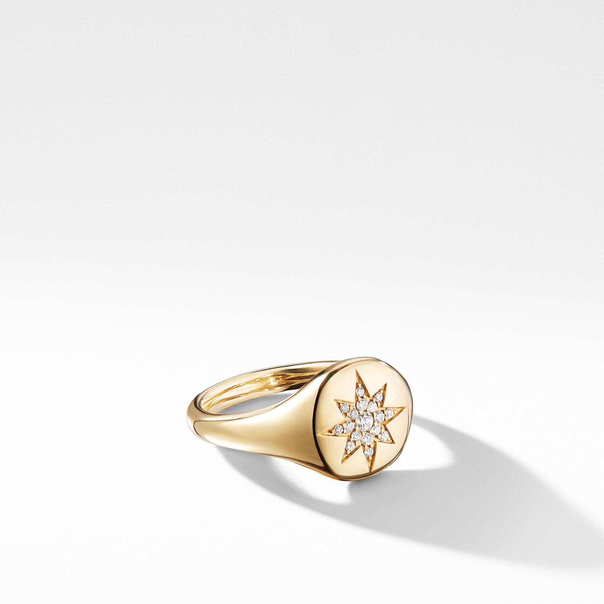 David Yurman Cable Collectibles Compass Mini Pinky Ring in 18k Gold with Diamonds, size 4