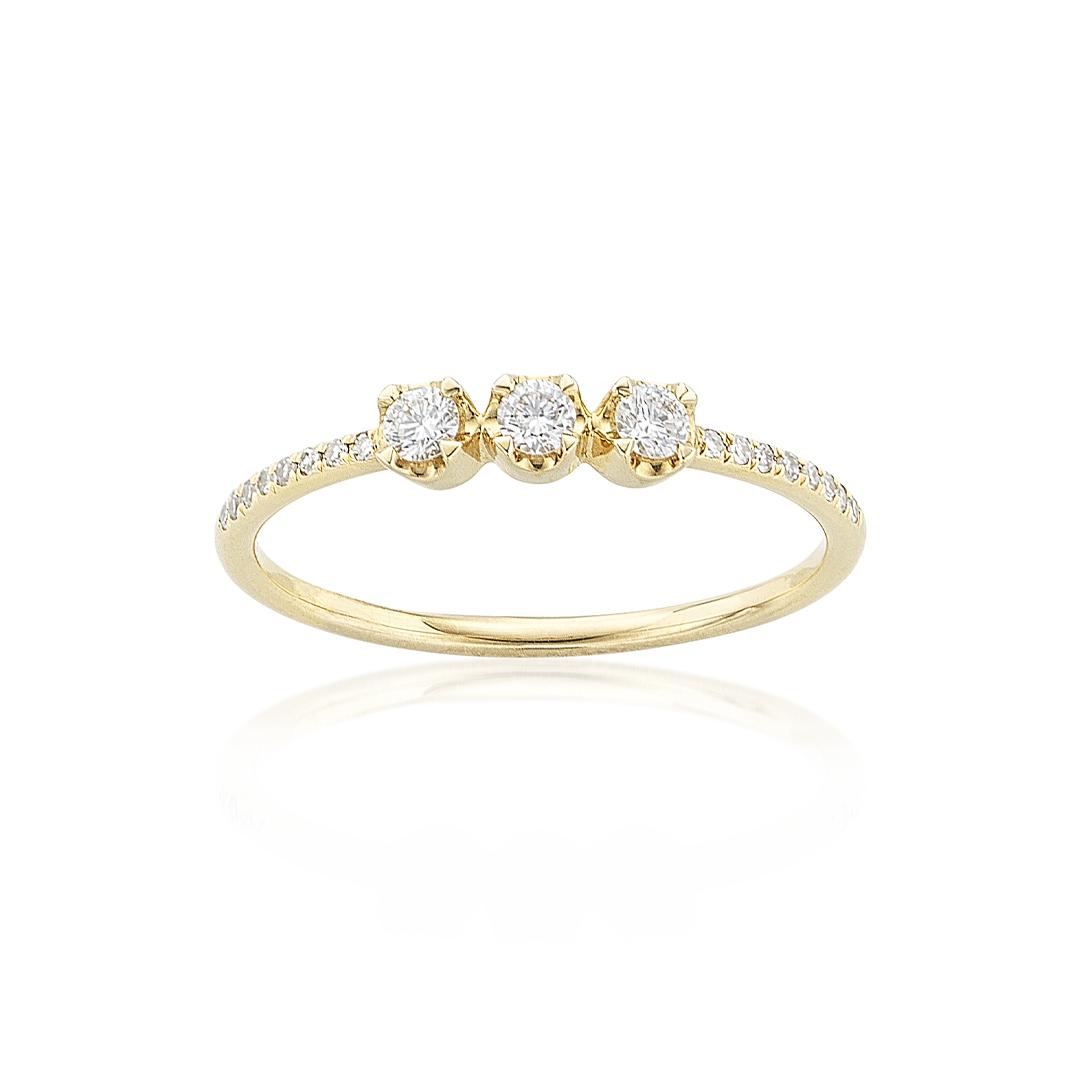 Yellow Gold Three Round Diamond Stackable Ring 0