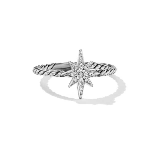David Yurman Cable Collectibles North Star Stack Ring with Pave Diamonds, size 6 0