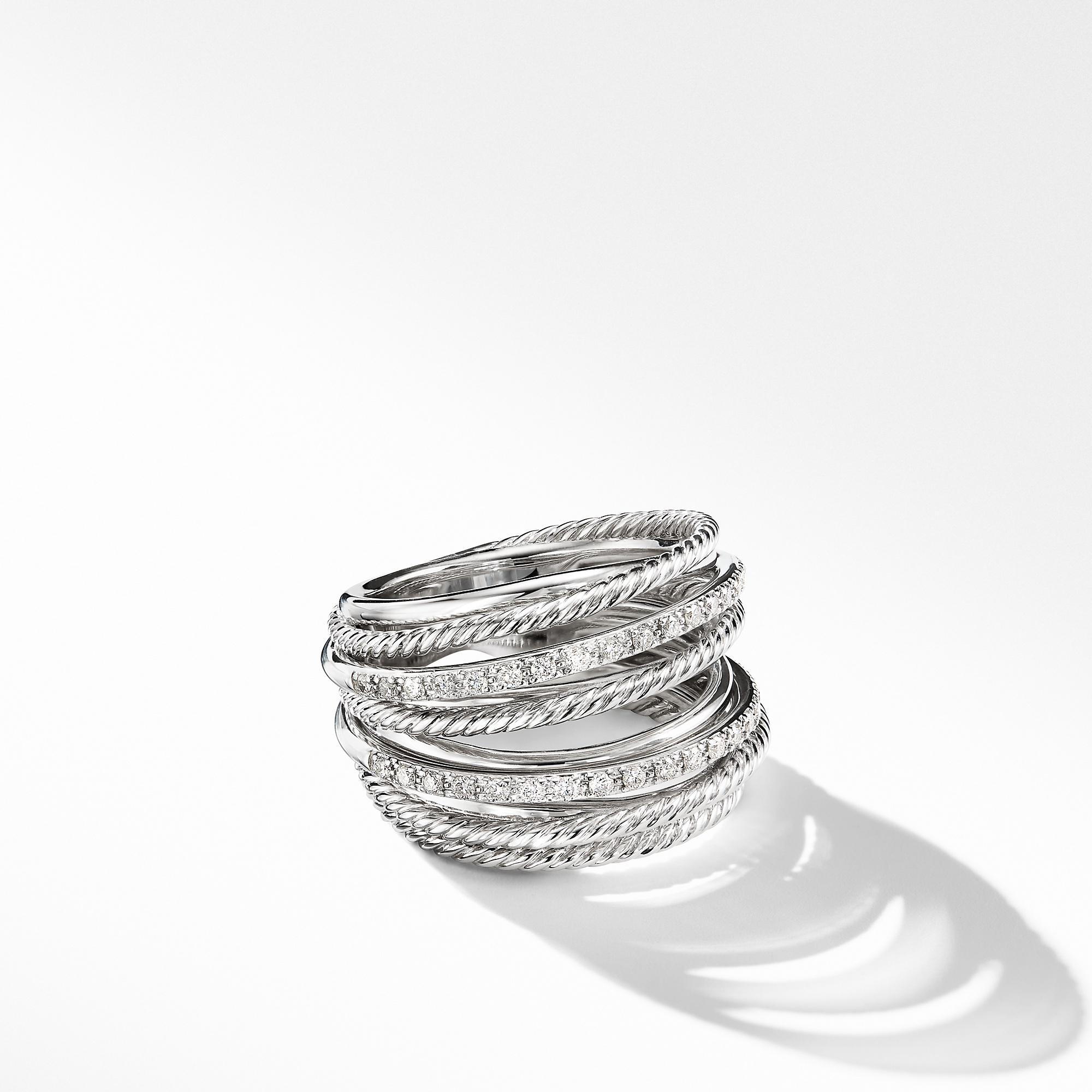 David Yurman Crossover Wide Ring with Diamonds, size 6