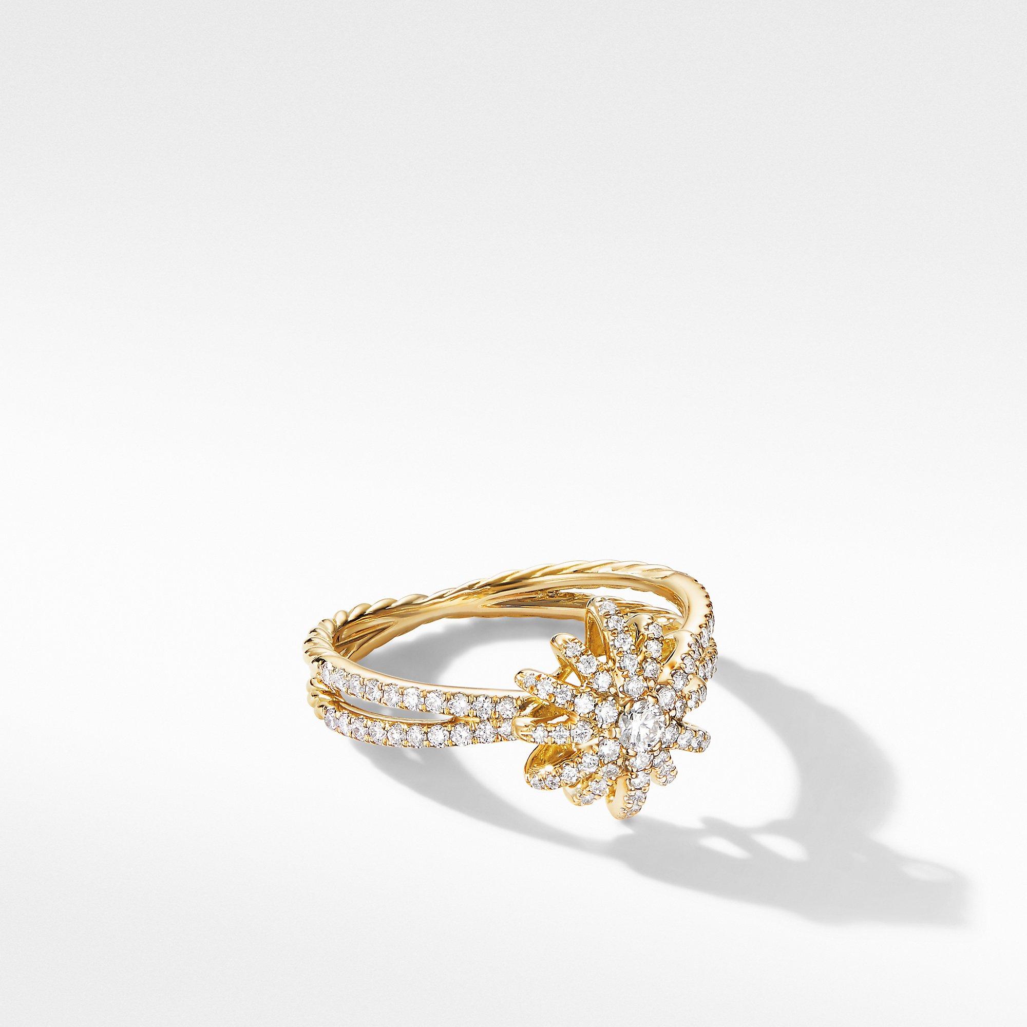 David Yurman Starburst Ring in 18k Yellow Gold with Pave Diamonds, size 6