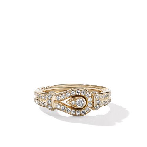 David Yurman Thoroughbred Loop Ring in 18k Yellow Gold with Full Pave Diamonds, size 7
