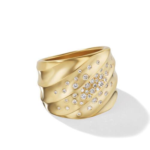 David Yurman Cable Edge Saddle Ring in Recycled 18k Yellow Gold with Pave Diamonds, size 8
